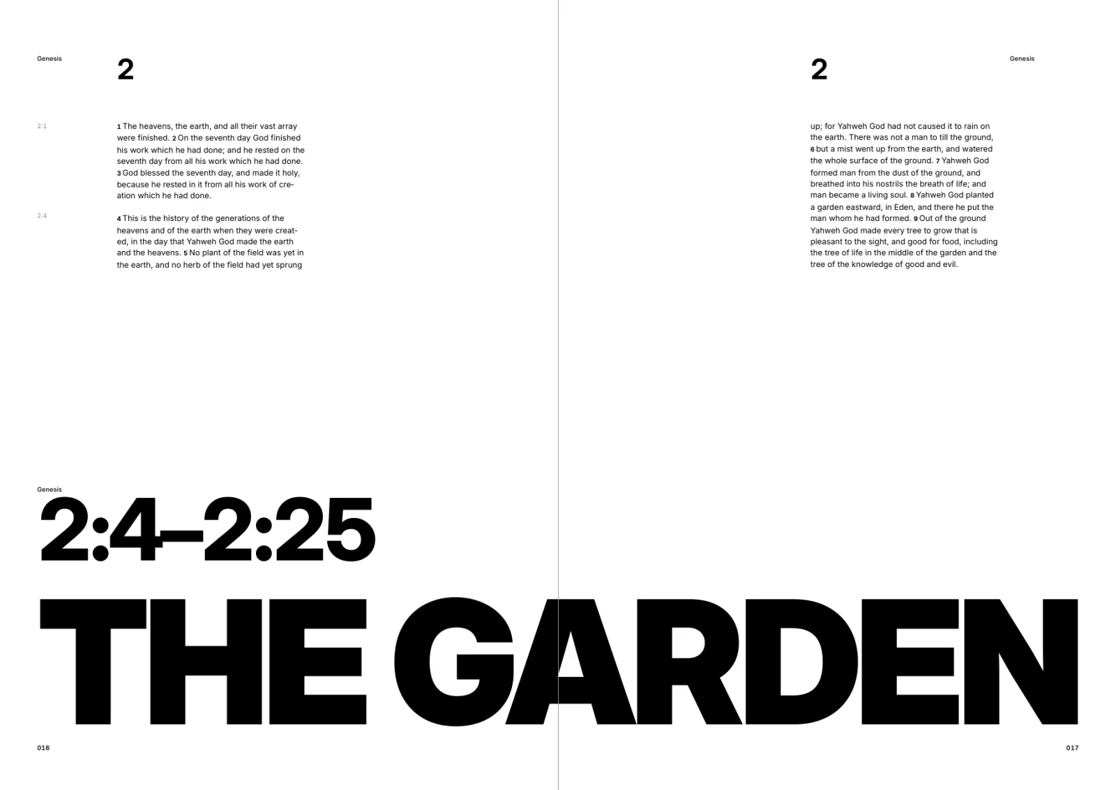 Genesis spread: THE GARDEN in huge capitals across the bottom