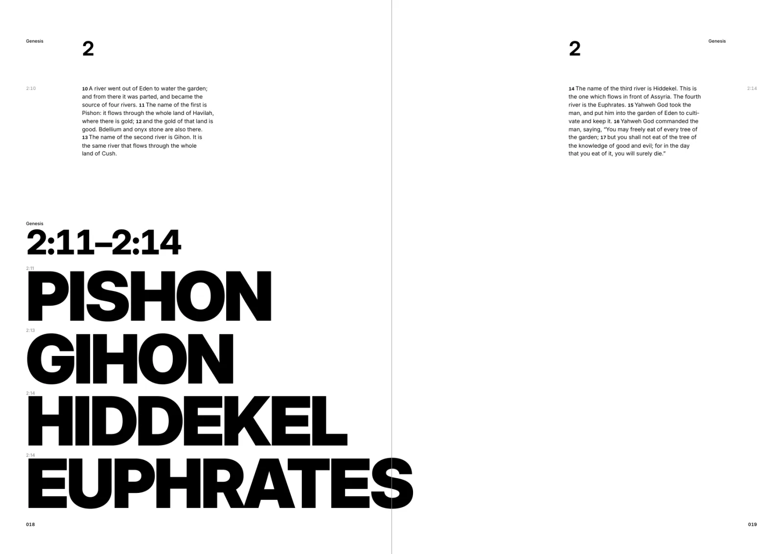 Genesis spread: PISHON, GIHON, HIDDEKEL, EUPHRATES