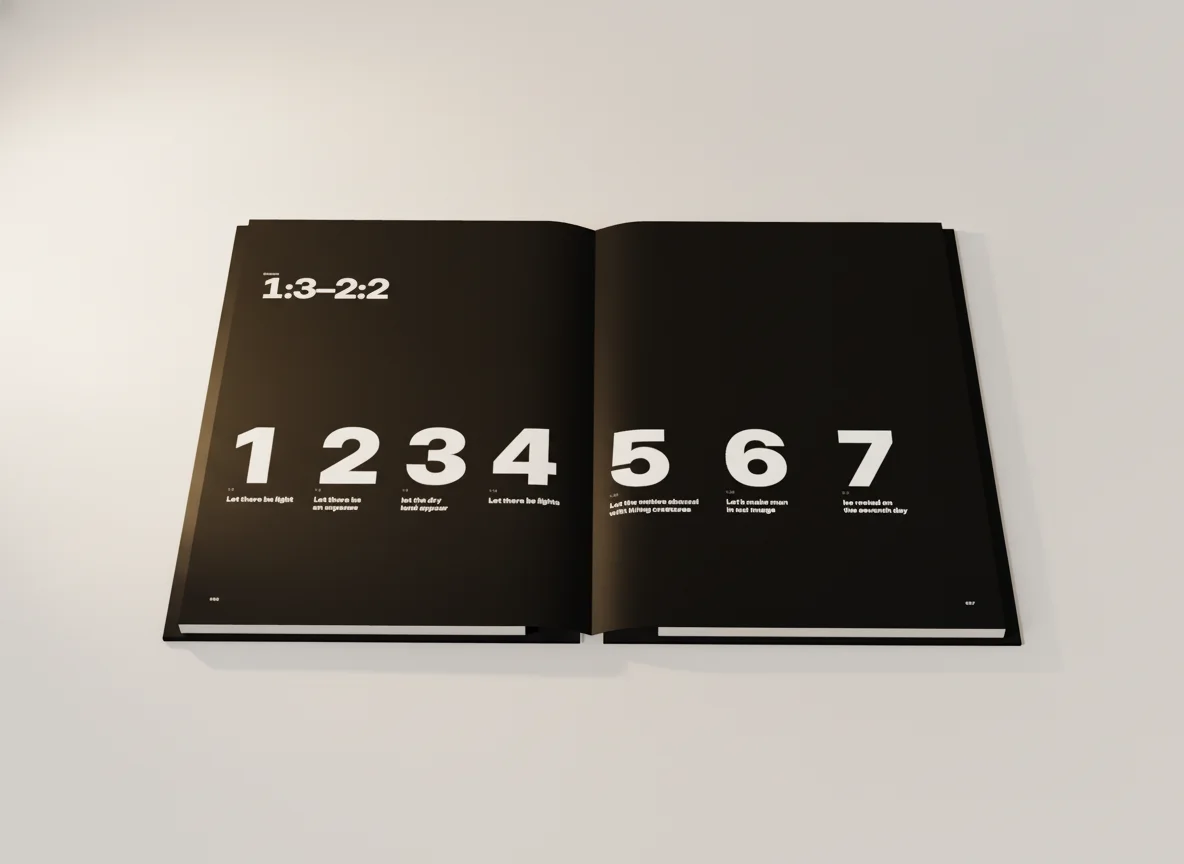 The open Genesis book at the seven days spread