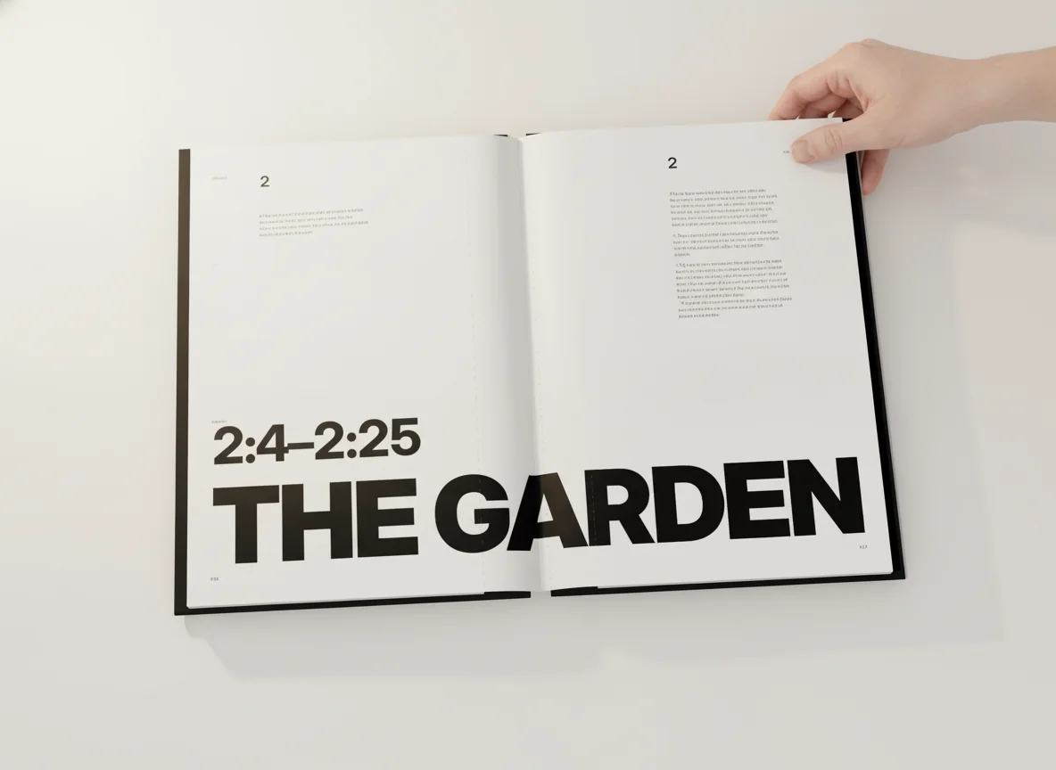 The open Genesis book at THE GARDEN spread